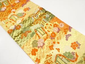 佐賀錦　御所車に牡丹・菊・梅模様織り出し　子供帯